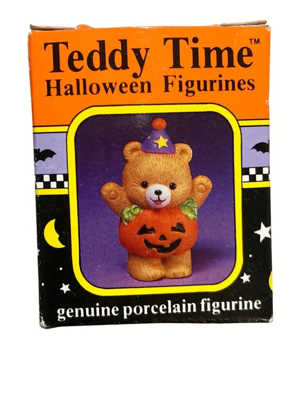Russ Teddy Time Halloween Figurine Teddy With Pumpkin Russ Porcelain Collectible